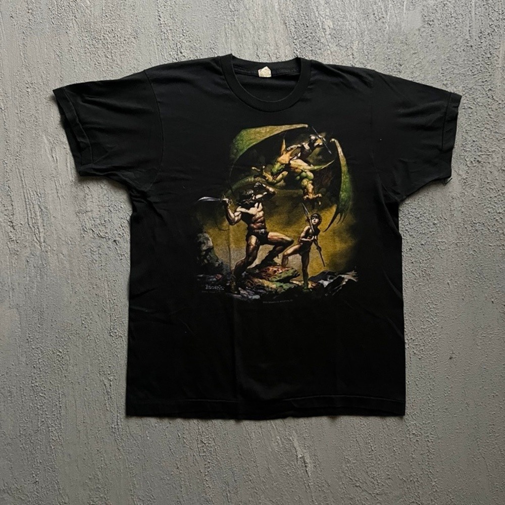Vintage Boris Vallejo Shirt Large Black 1980s Fantasy Dragon Art